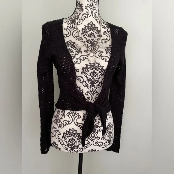 Y2K Rave Black Knit Cropped Shrug Cardigan Women’s Sz. Small 2000s VTG USA Made - Picture 1 of 14